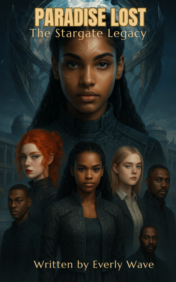 Paradise Lost- The Stargate Legacy Book Cover Temporary book cover for Stranger Than Fiction: Paradise Lost, featuring diverse characters in a sci-fi academy setting.