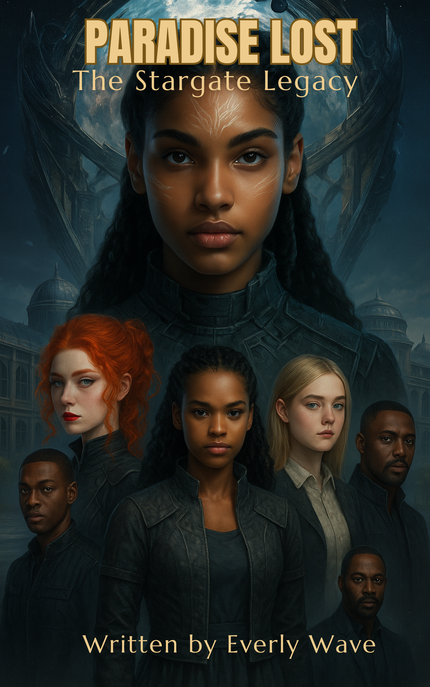 Paradise Lost- The Stargate Legacy Book Cover Temporary book cover for Stranger Than Fiction: Paradise Lost, featuring diverse characters in a sci-fi academy setting.